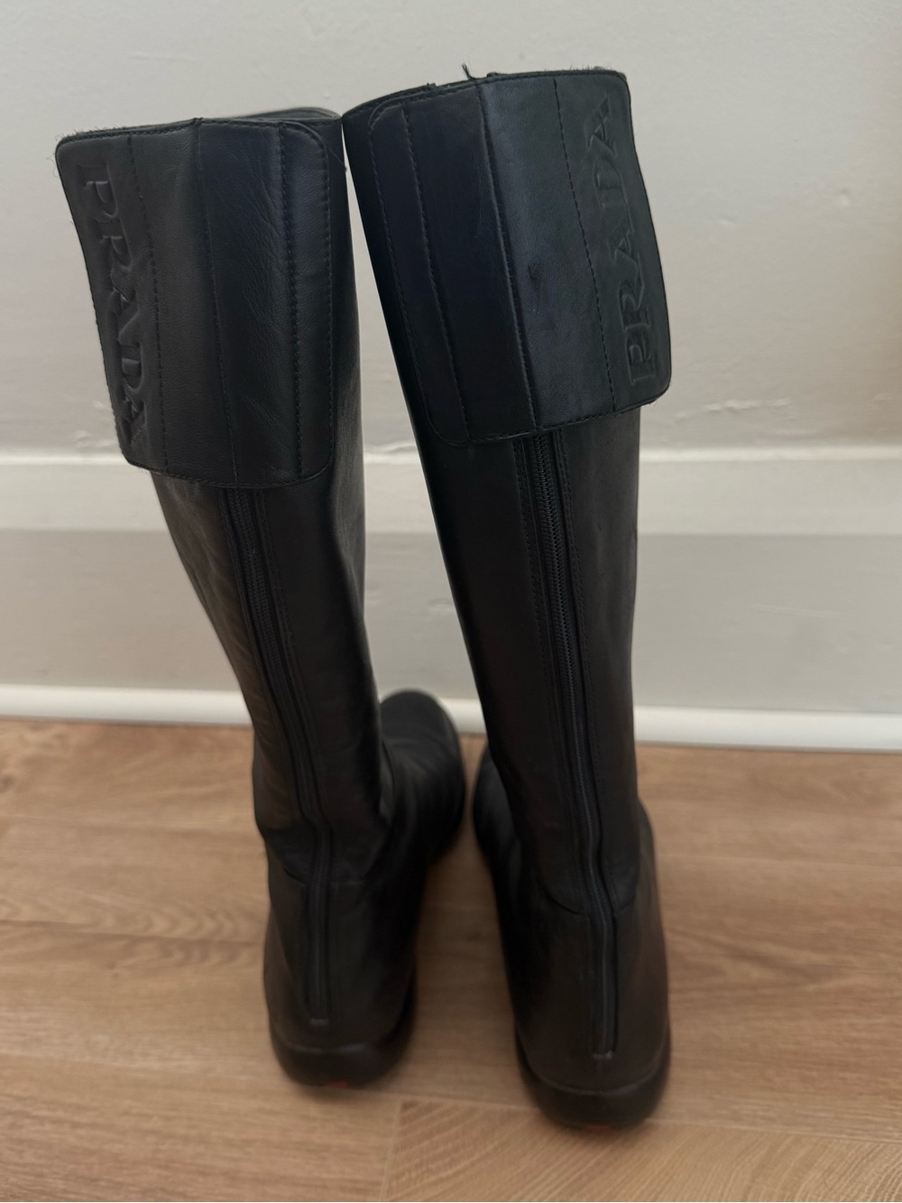 Prada Napa Sport Black Leather Knee-High Women's Boots